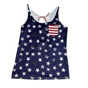 Juniors’ Star-Patterned Patriotic Navy Tank Top